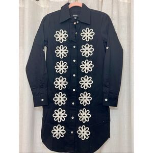 NWT Karen Kane Women's Roll Tab Embroidered Mini Shirtdress Black White Size XSP